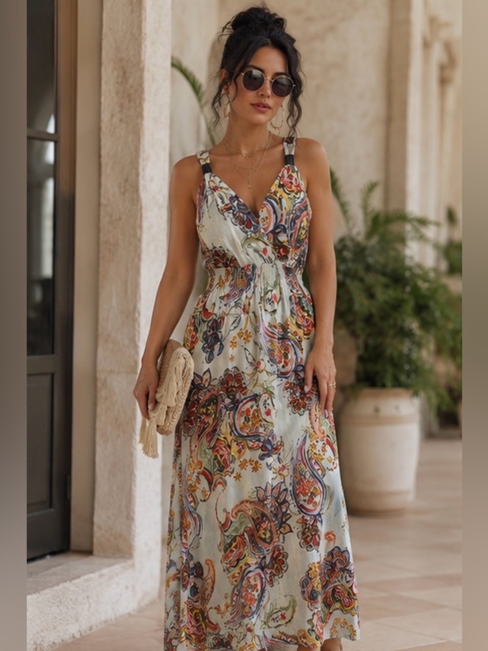 Lascana for Venus Paisley Maxi Dress | Size M | Boho Resort Vacation